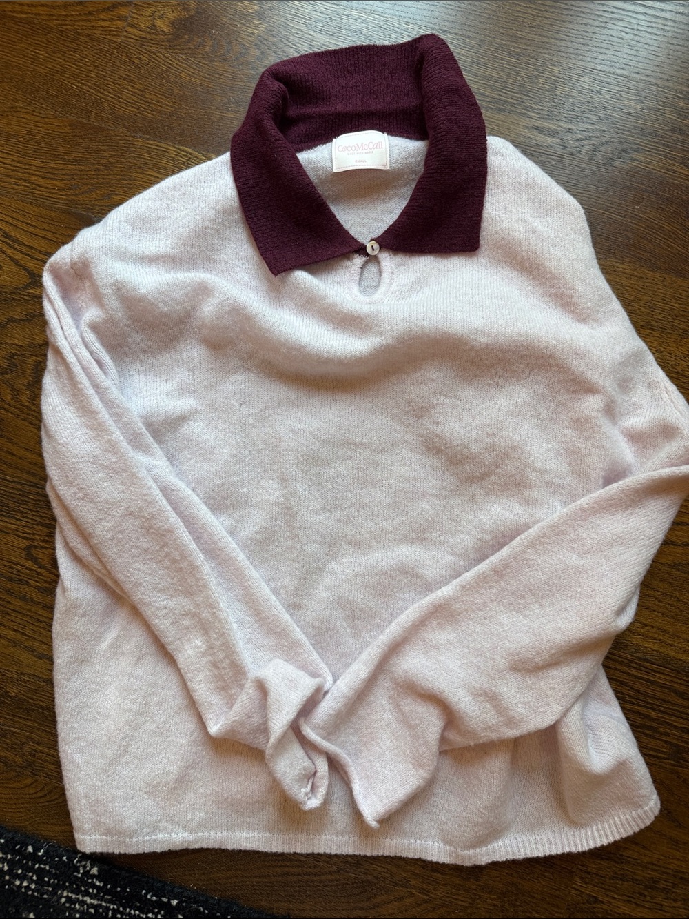Coco McCall Light Pink Sweater with Burgundy Collar size small